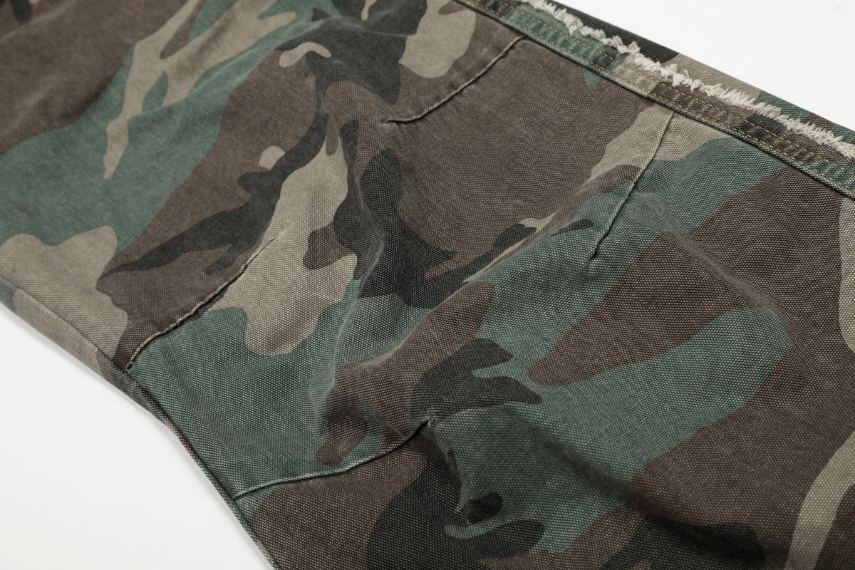 Calça Jeans Cargo Camuflada de Cintura Dupla Madxmarx