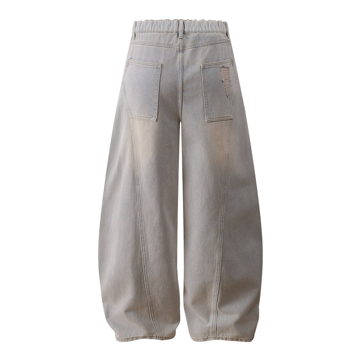 Madxmarx Distressed Curved Wide-Leg Denim Pants