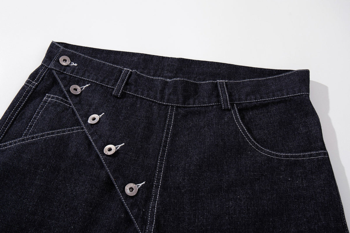 Madxmarx Asymmetric Button Wide-Leg Jeans