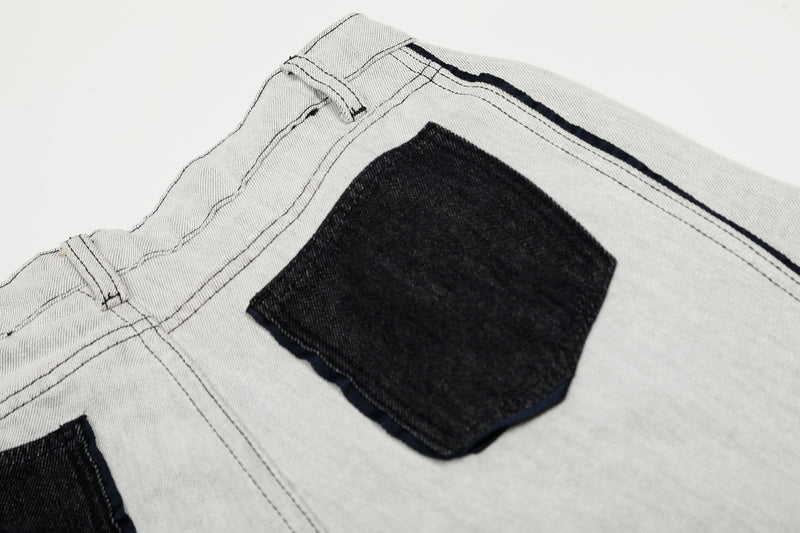 Madxmarx Contrast-Stitch Wide-Leg Denim Pants