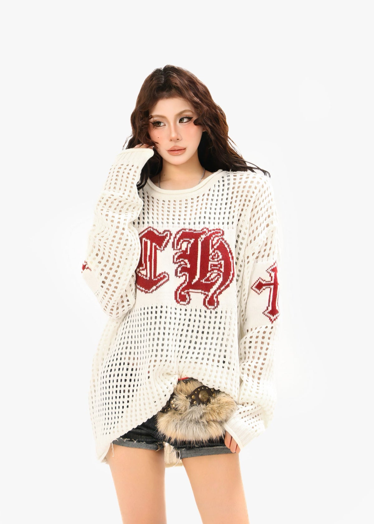 Madxmarx Hollow Knit Crewneck Sweater