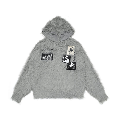 Madxmarx Fuzzy Patch Knit Sweater - S / Grey