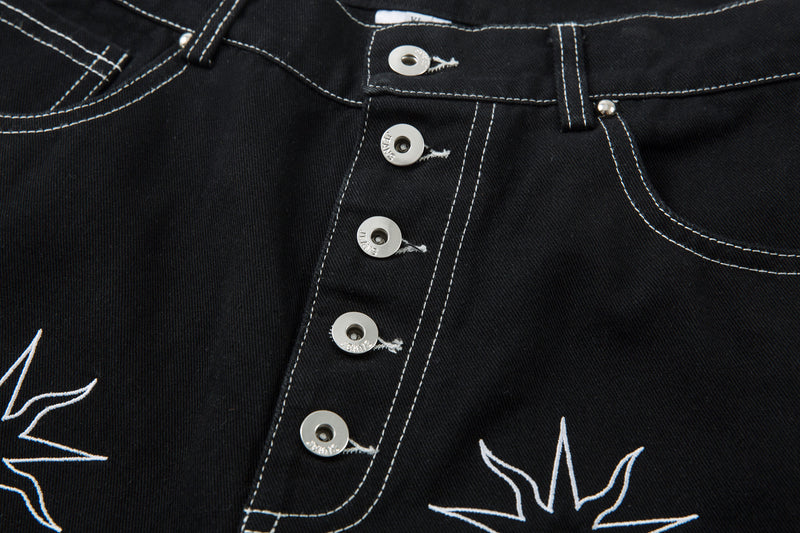 Madxmarx Embroidered Crest Wide-Leg Jeans