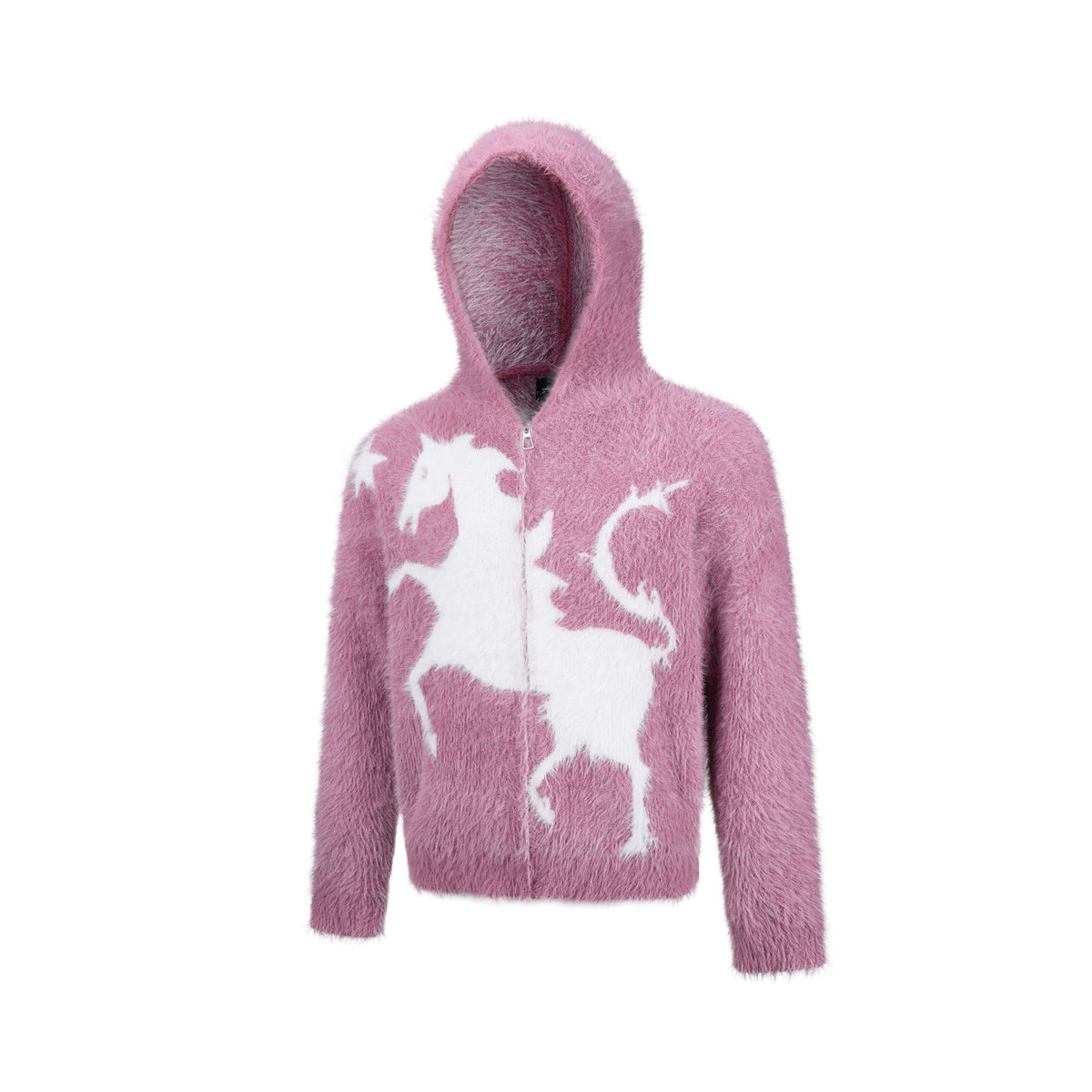 Madxmarx Fuzzy Graphic Zip-Up Sweater