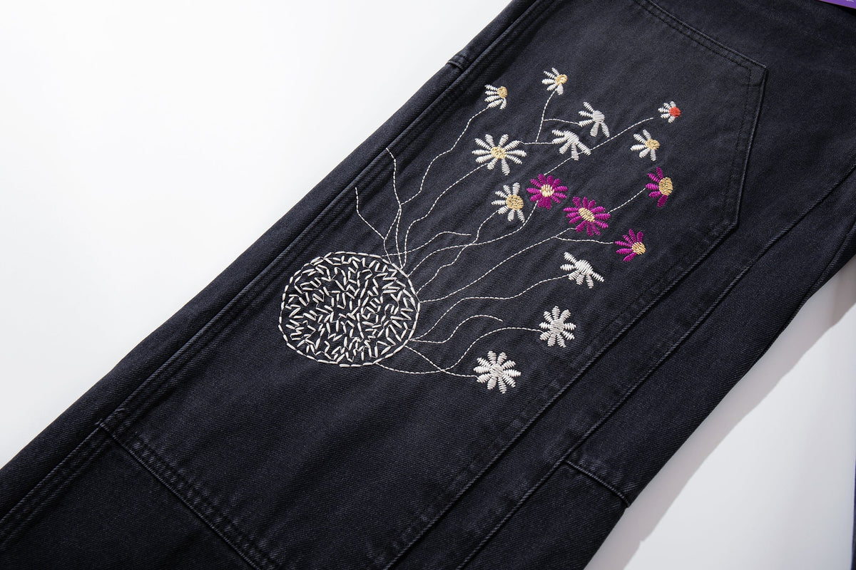 Madxmarx Floral Embroidered Wide-Leg Denim