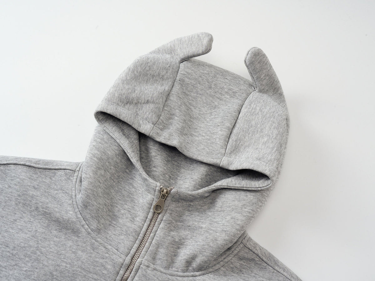 Madxmarx Devil-Horn Graphic Zip Hoodie