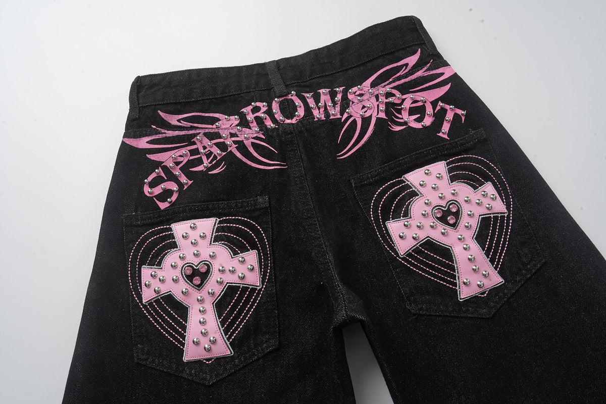 Jeans de pierna ancha con gráfico de bolsillo cruzado Madxmarx