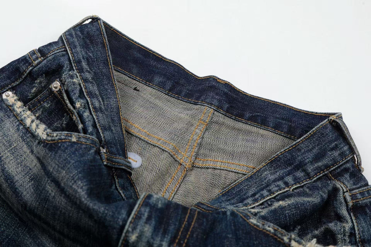 Madxmarx Distressed Dark Wash Wide-Leg Jeans