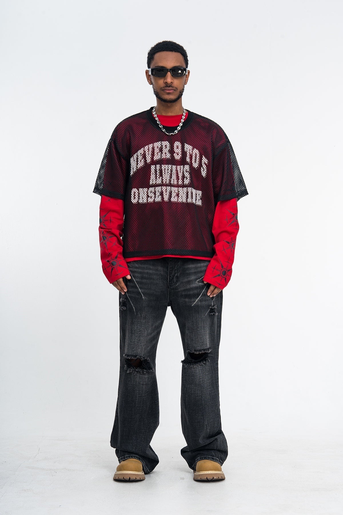 Madxmarx Layered Mesh Graphic Long Sleeve Tee