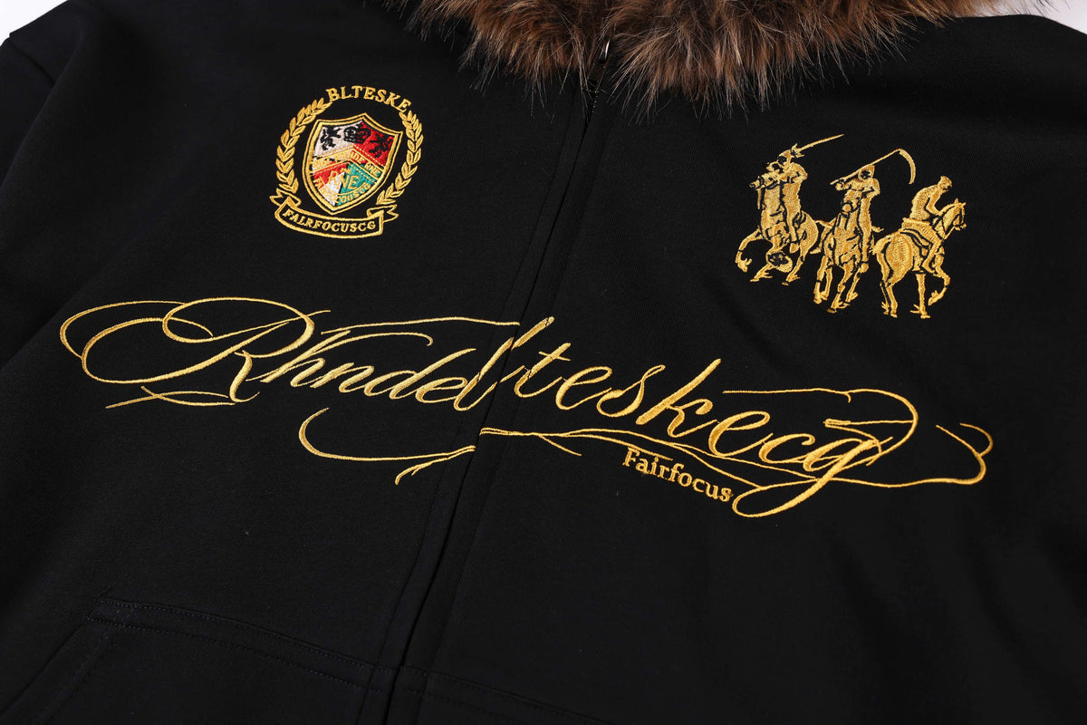 Madxmarx Faux Fur Trim Graphic Zip-Up Hoodie
