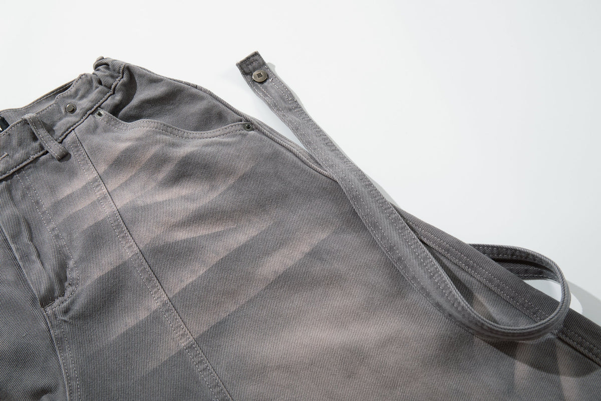 Madxmarx Strap-Detail Washed Wide-Leg Jeans