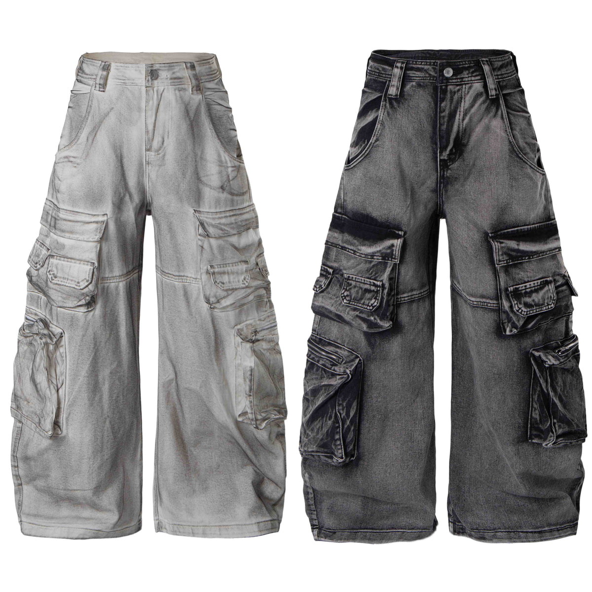 Madxmarx Multi-Pocket Washed Cargo Jeans