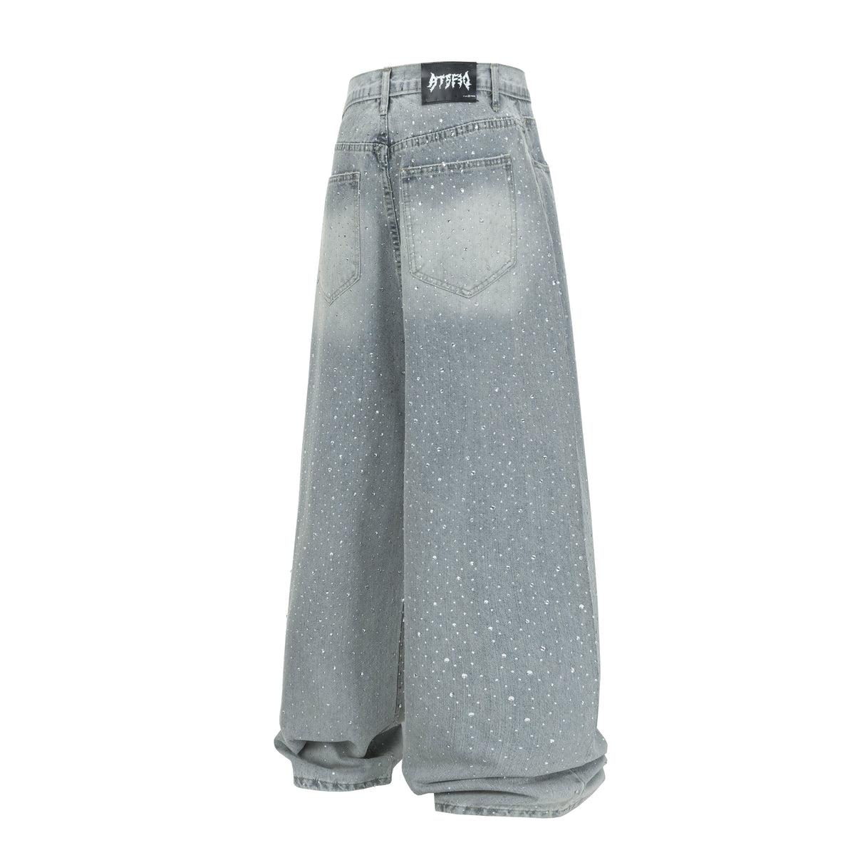 Calça Jeans Wide-Leg Madxmarx Lavagem Clara com Strass