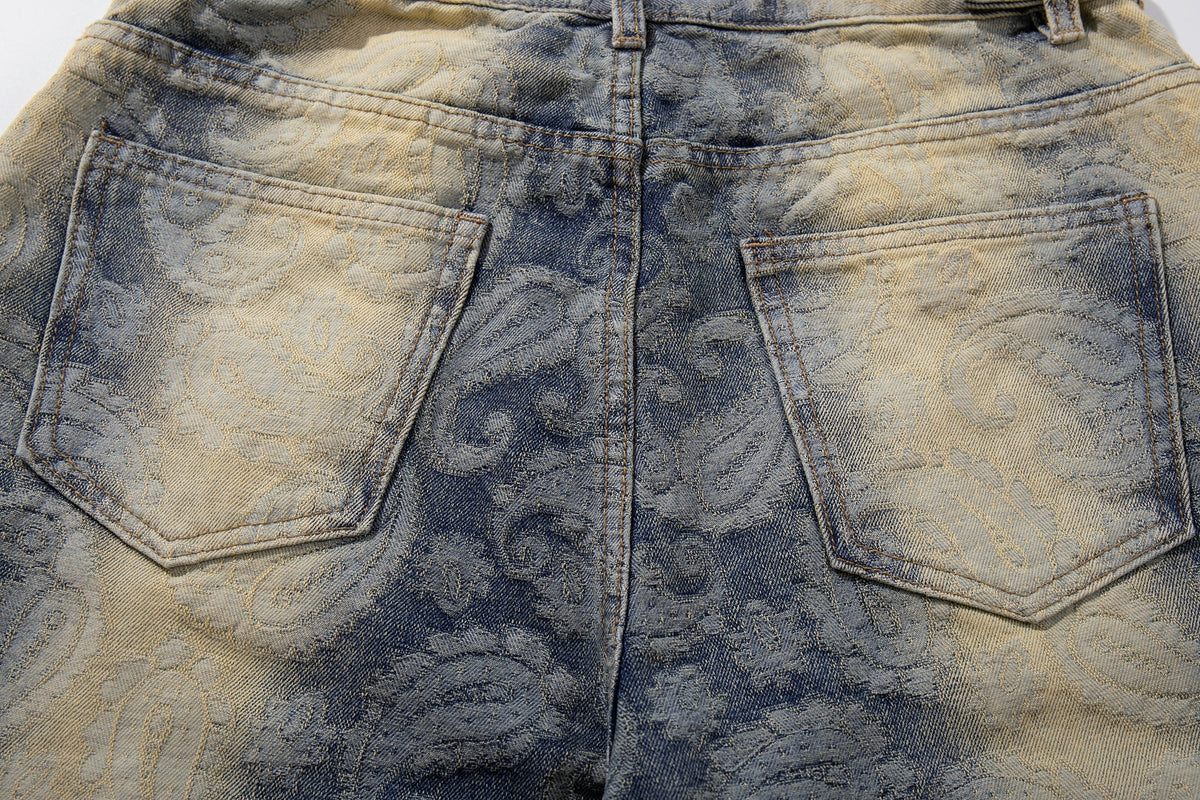 Madxmarx Paisley Spray-Fade Jeans mit weitem Bein
