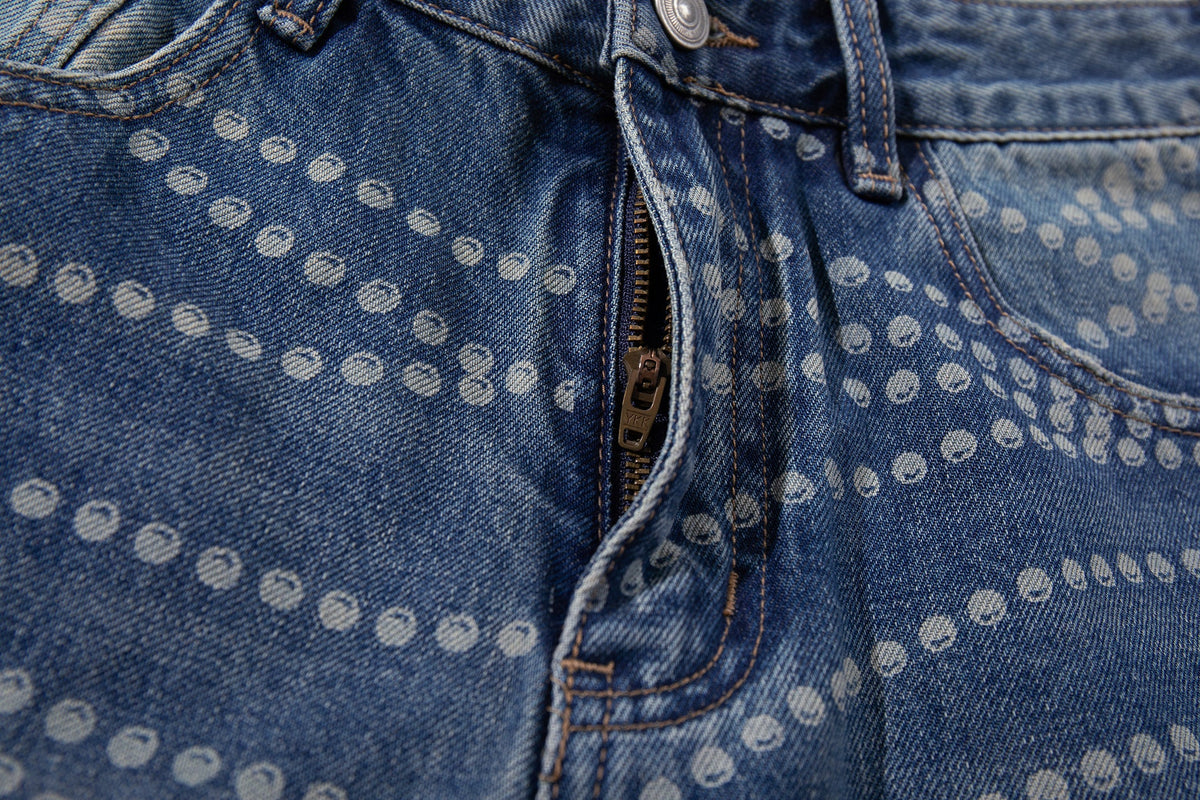 Madxmarx Dot-Pattern Wide-Leg Denim Pants