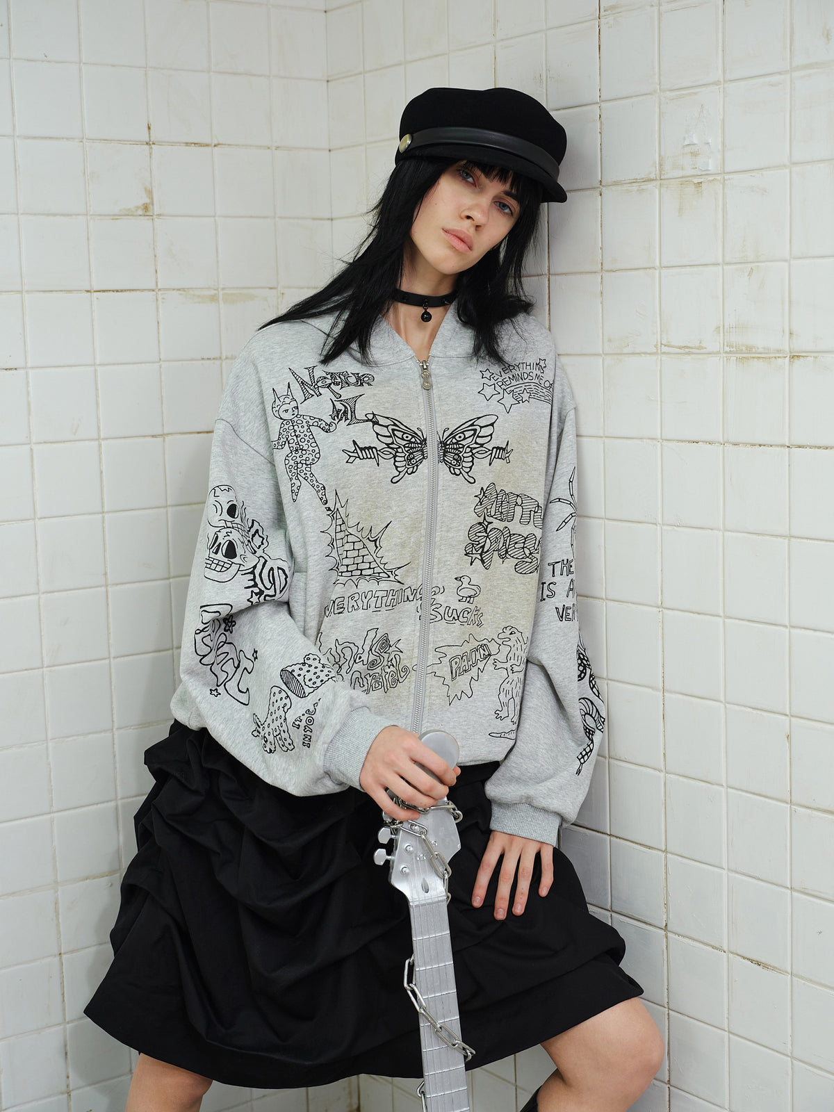 Madxmarx Doodle Graphic Zip Hoodie