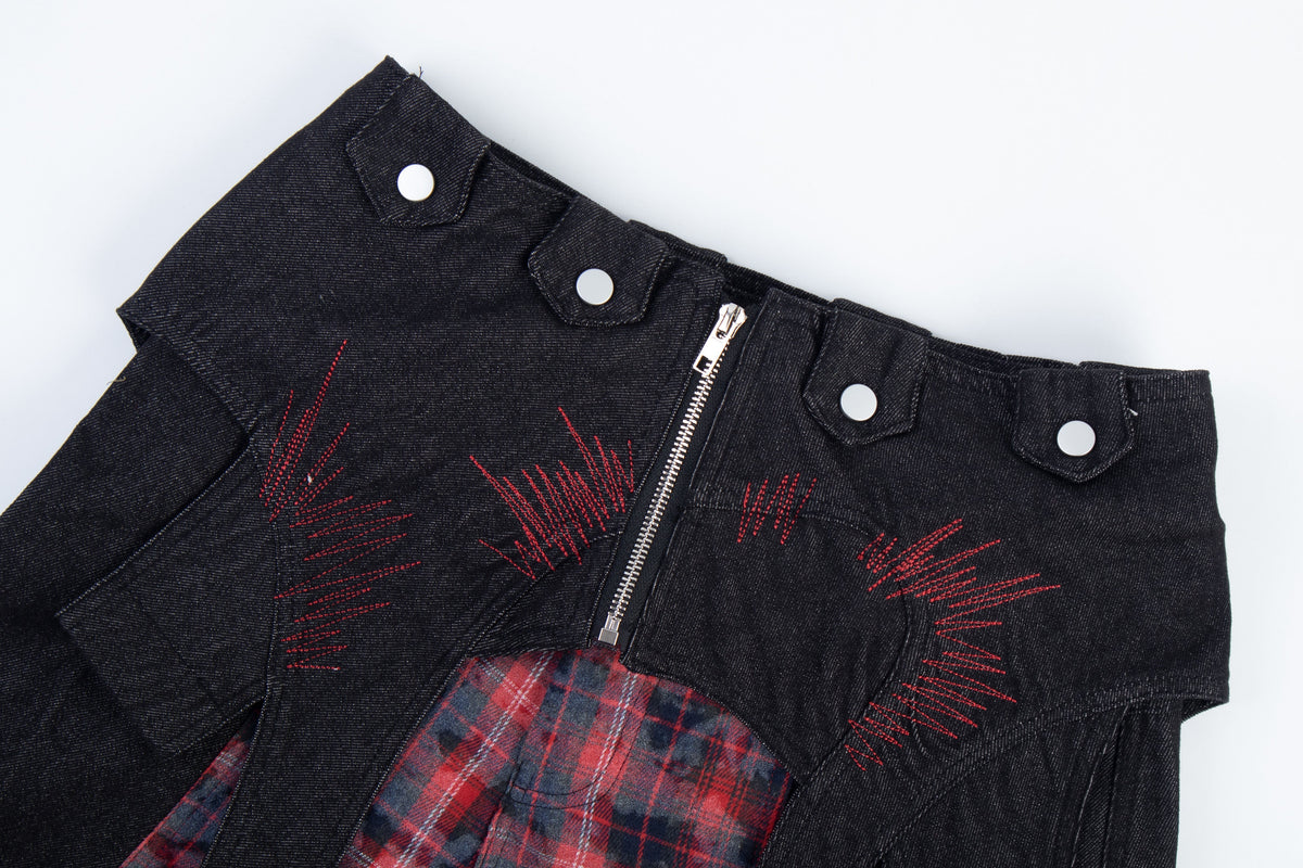 Madxmarx Layered Plaid Panel Wide-Leg Pants