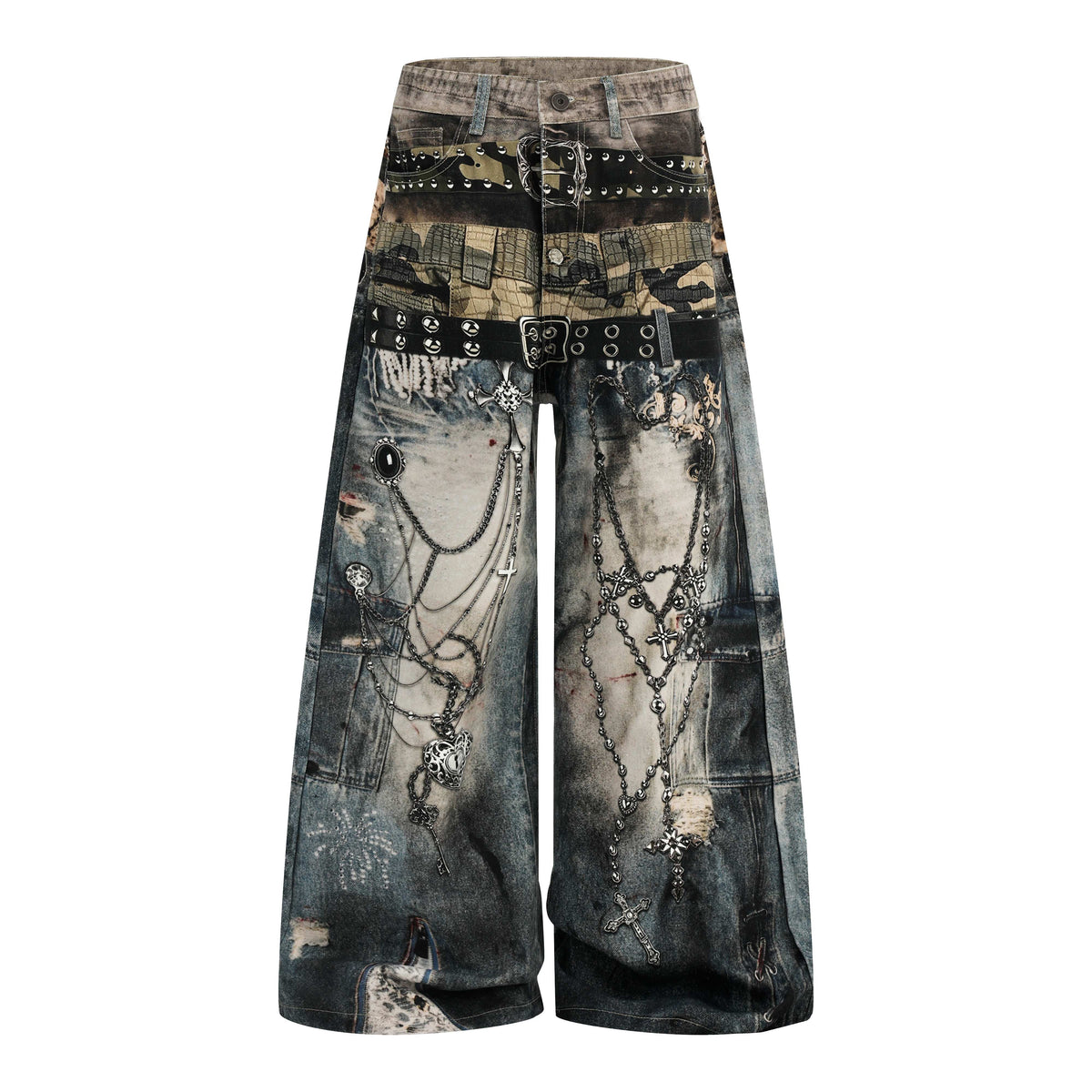 Madxmarx Vintage Chain Patchwork Wide-Leg Jeans