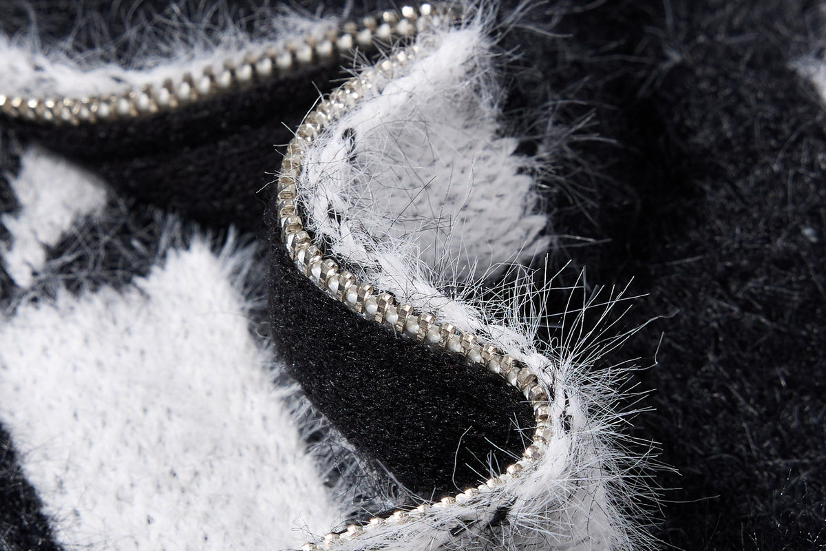 Madxmarx Fuzzy Star Stripe Zip-Up Sweater