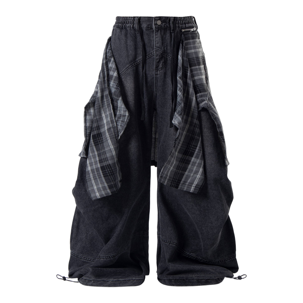 Madxmarx Layered Plaid Baggy Jeans