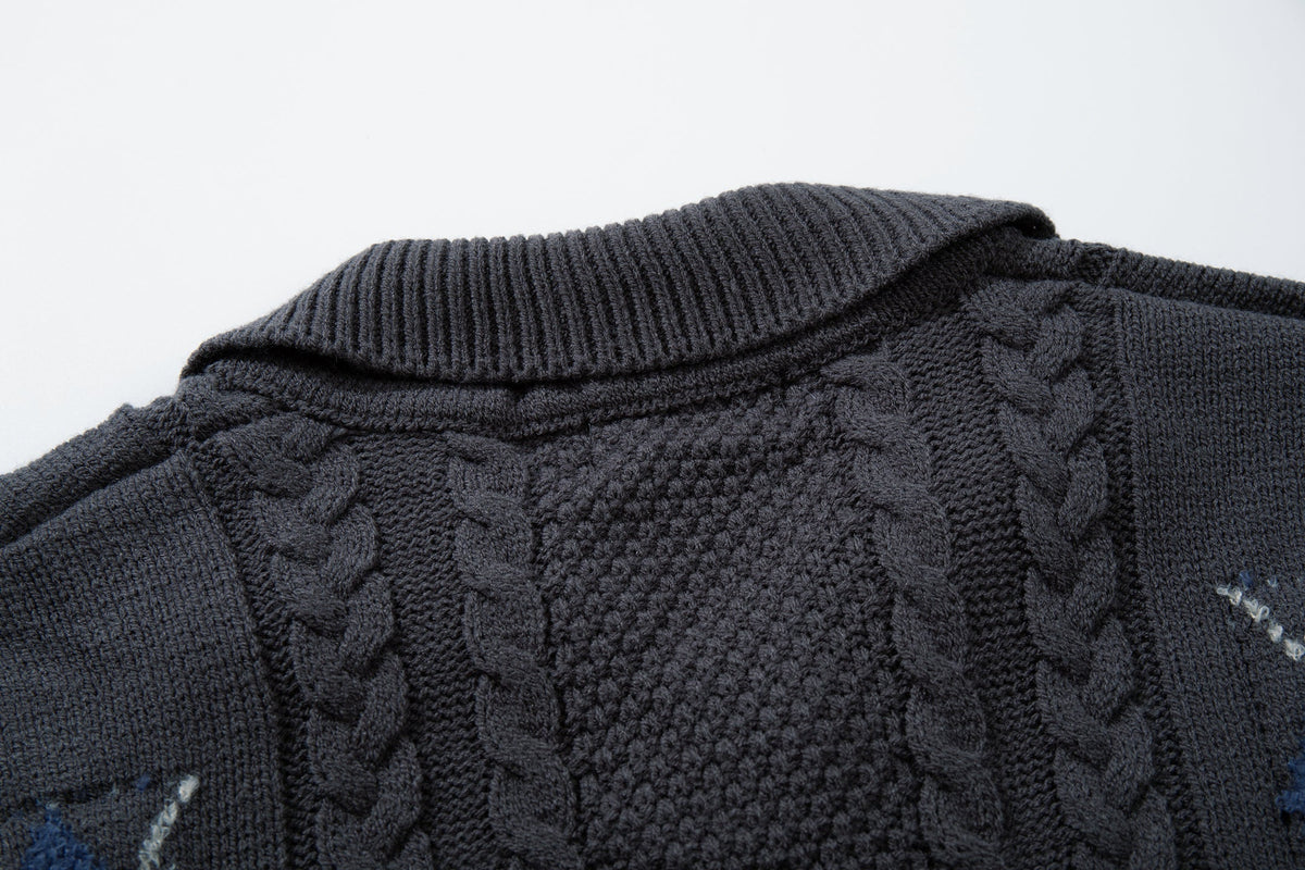 Madxmarx Argyle Cable Knit Cardigan