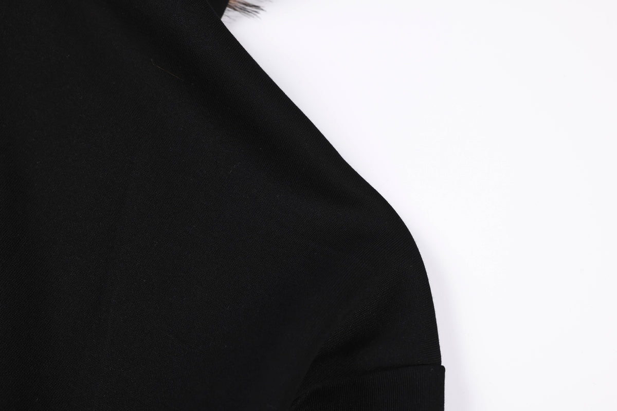 Madxmarx Faux Fur Trim Graphic Zip-Up Hoodie