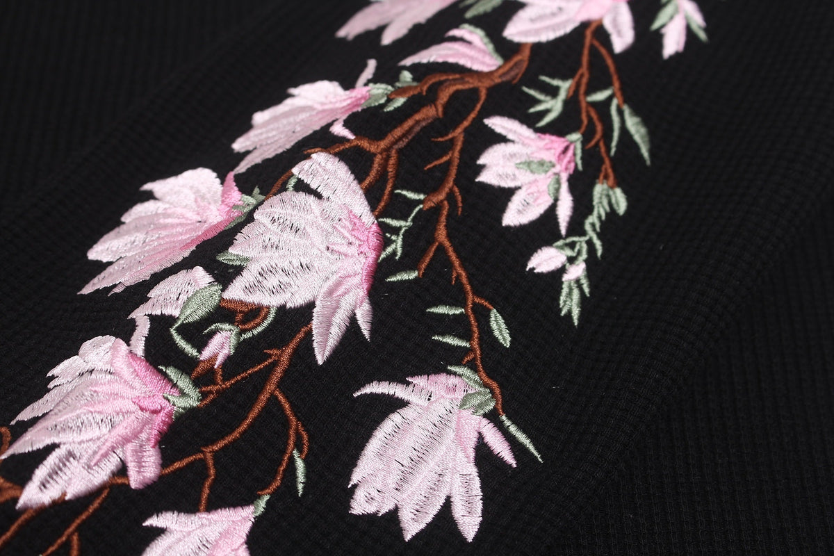Madxmarx Floral Sleeve Waffle Long Sleeve