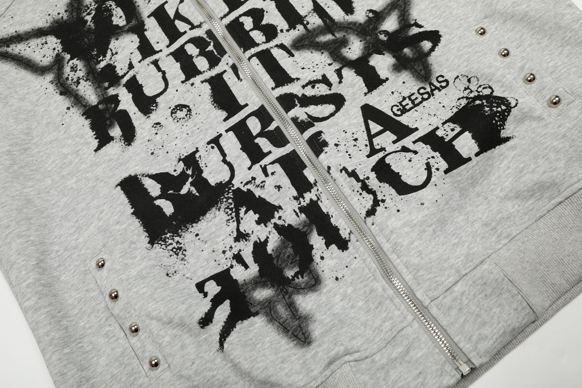 Sweat à capuche zippé à graffiti avec col en fausse fourrure Madxmarx