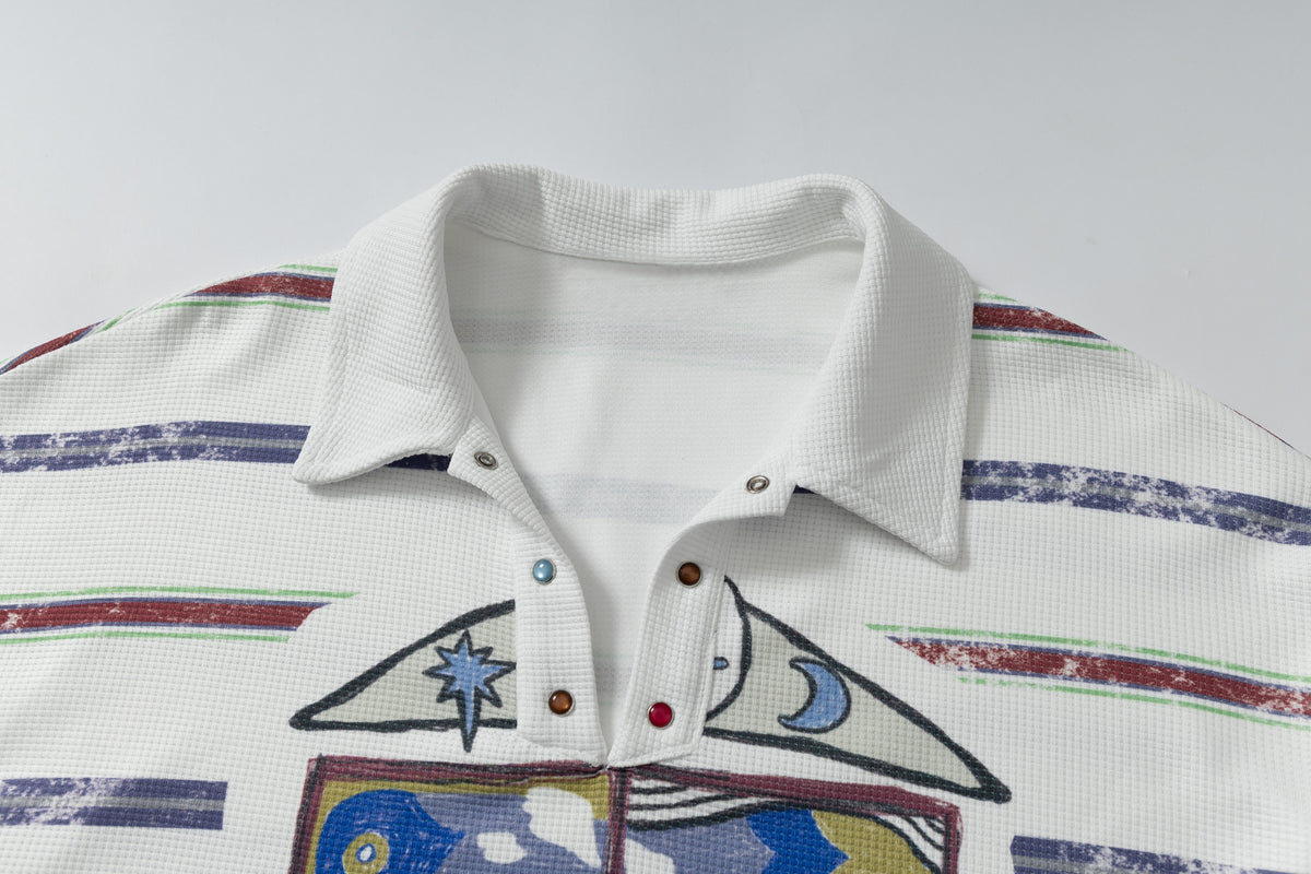 Madxmarx Abstract Stripe Long-Sleeve Polo Shirt