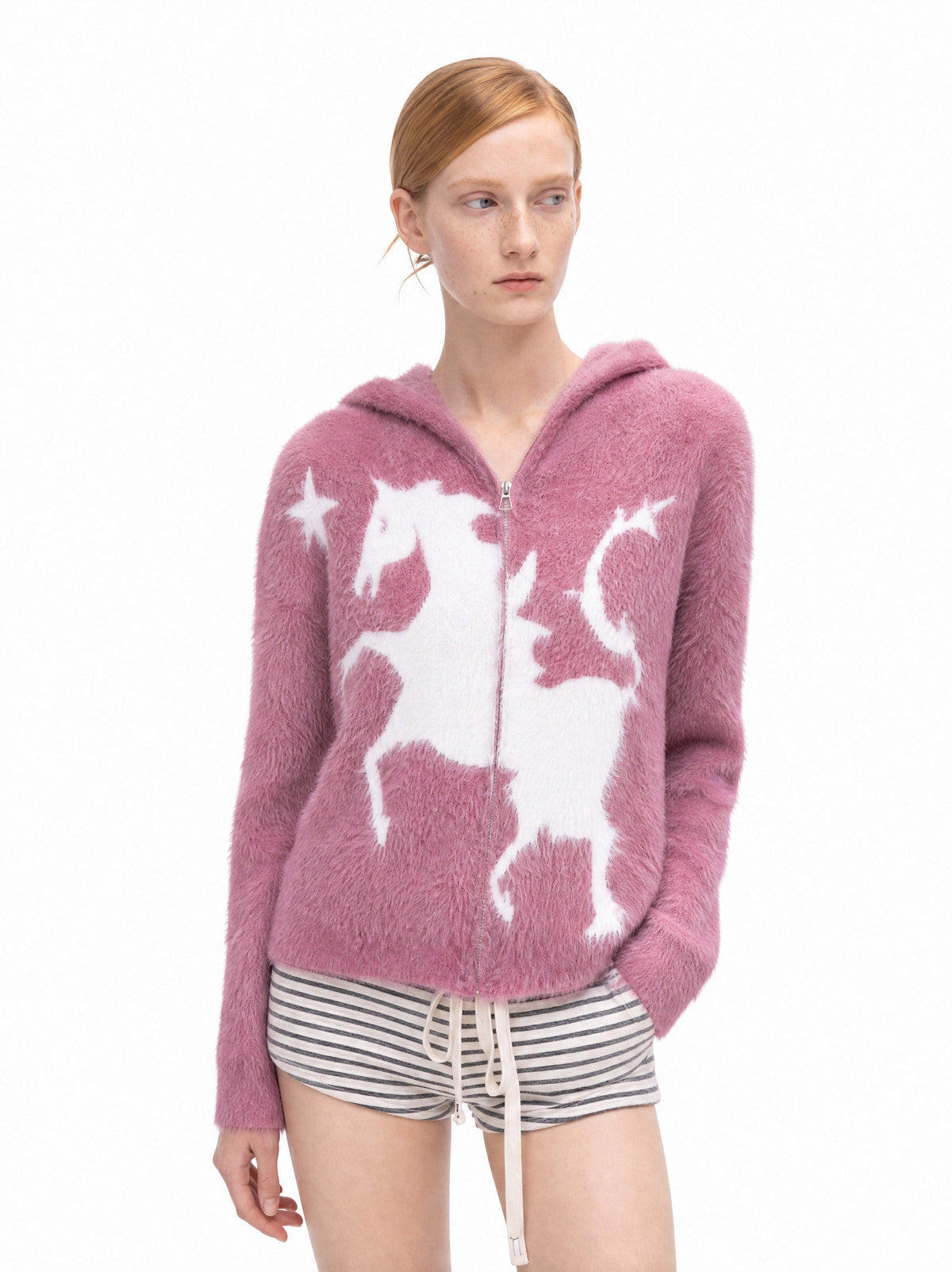 Madxmarx Fuzzy Graphic Zip-Up Sweater