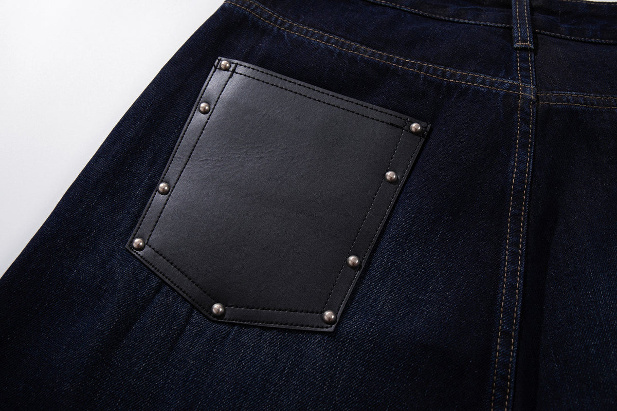 Madxmarx Leather-Patch Wide-Leg Denim