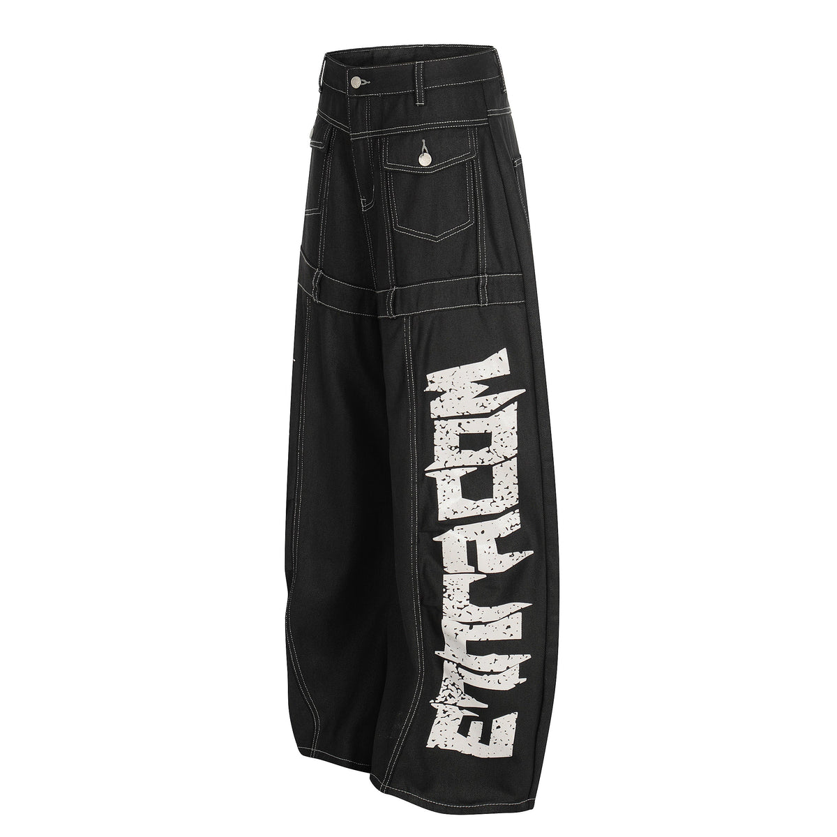 Pantalon en jean large à surpiqûres contrastantes imprimé Madxmarx