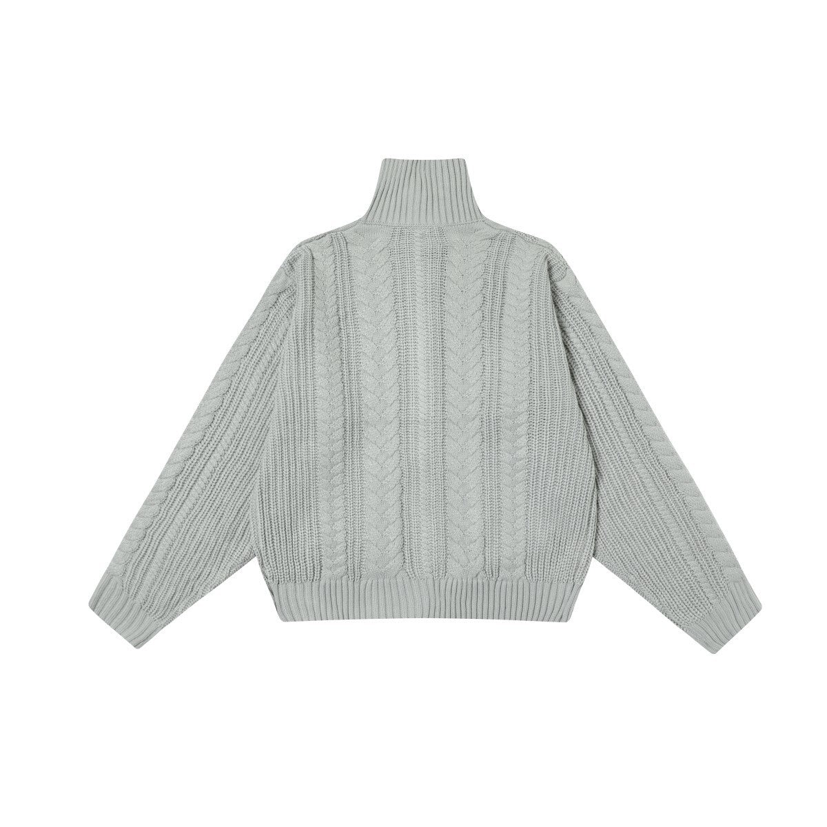 Madxmarx High Neck Cable Knit Zip Sweater