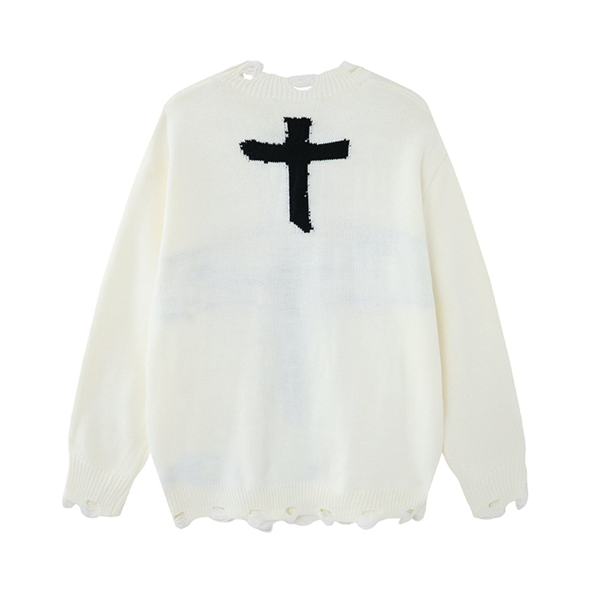 Madxmarx Distressed Cross Knit Sweater