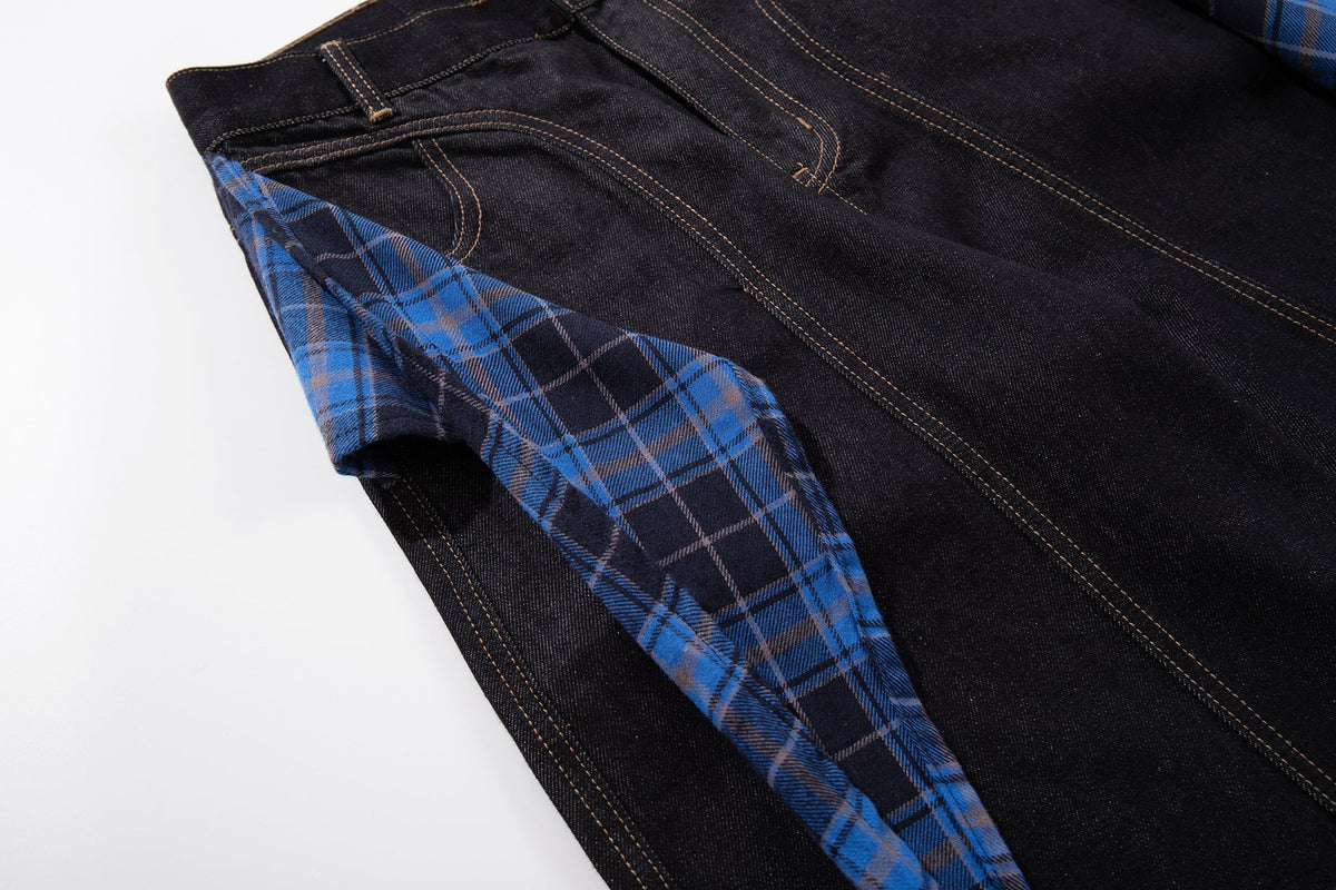 Madxmarx Plaid-Panel Wide-Leg Denim