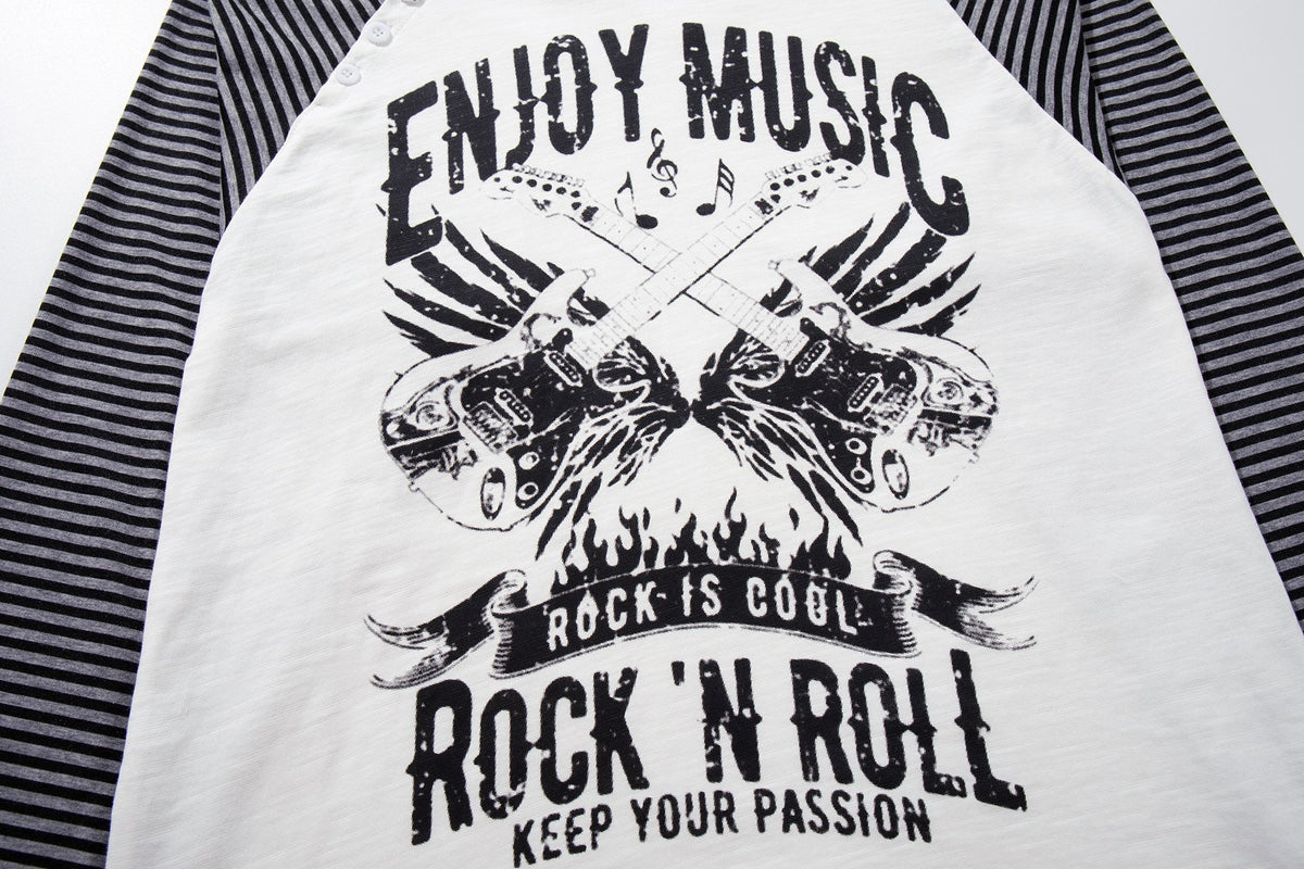 Madxmarx Rock Music Striped Raglan Long Sleeve Tee