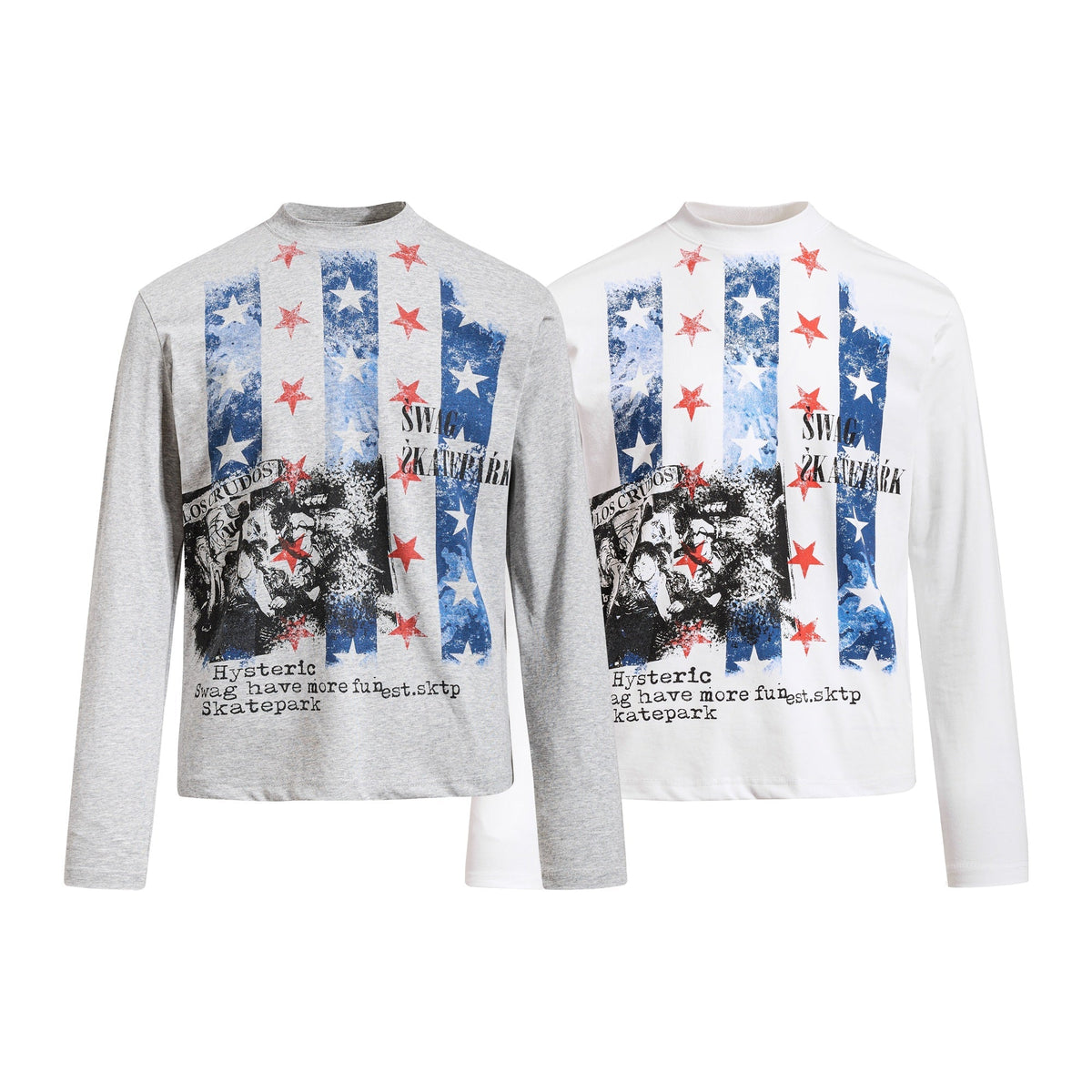 Madxmarx Distressed Star Collage Long Sleeve Tee