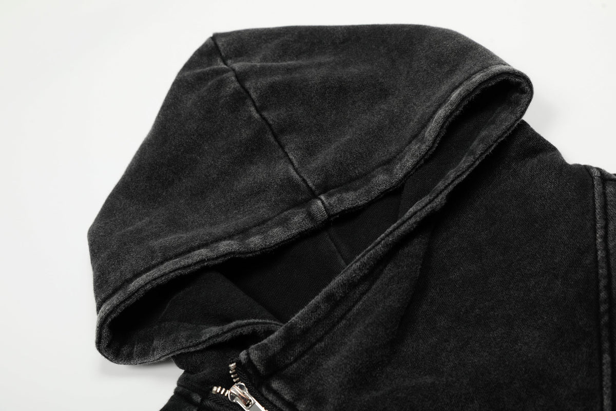 Madxmarx Asymmetric Zip Washed Hoodie Jacket