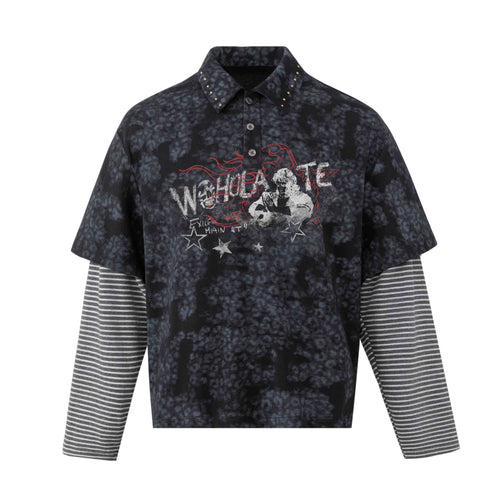 Madxmarx Layered Stripe Sleeve Polo Shirt - M / Black