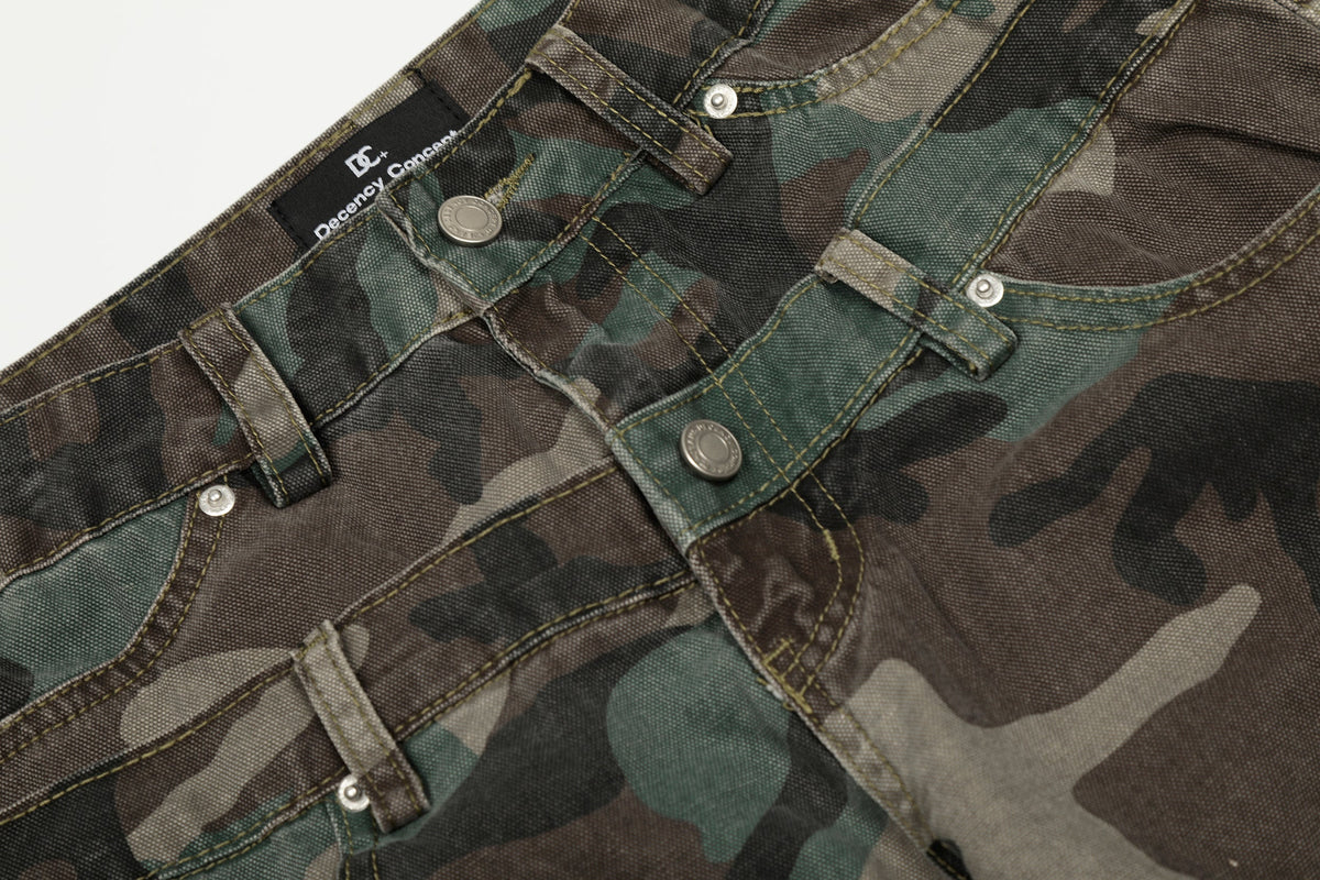 Calça Jeans Cargo Camuflada de Cintura Dupla Madxmarx