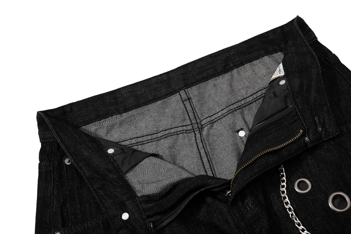 Madxmarx Nietenkette-Hose mit weitem Bein aus Denim