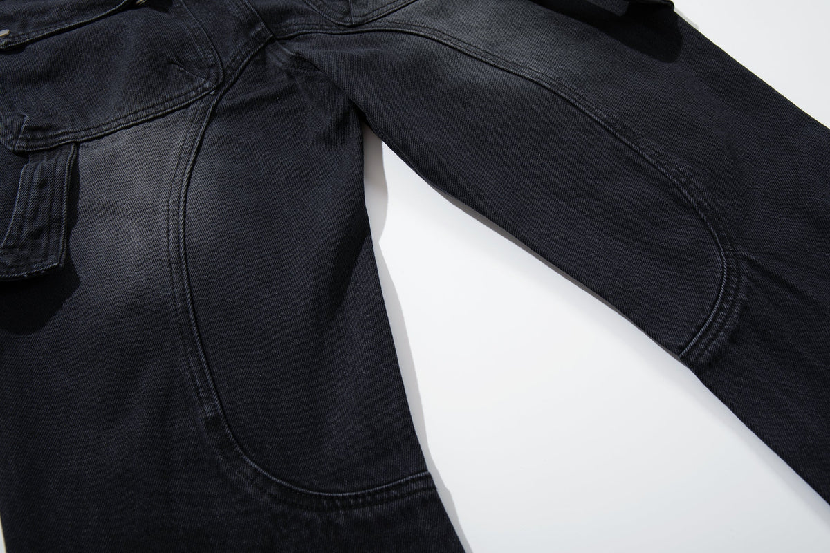 Calça Jeans Wide-Leg Preta Canelada Desfiada Madxmarx