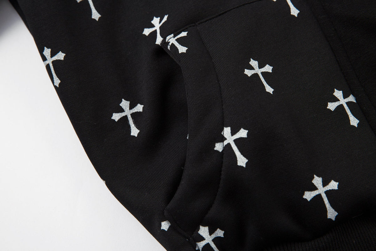 Madxmarx Cross Print Faux Fur Hooded Jacket