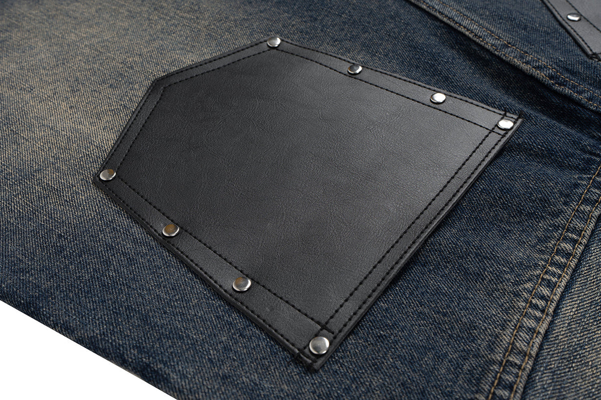Madxmarx Distressed Leather Patch Denim Jeans
