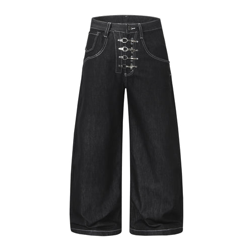 Pantalon large en jean avec détails de boucle Madxmarx - TP / Noir