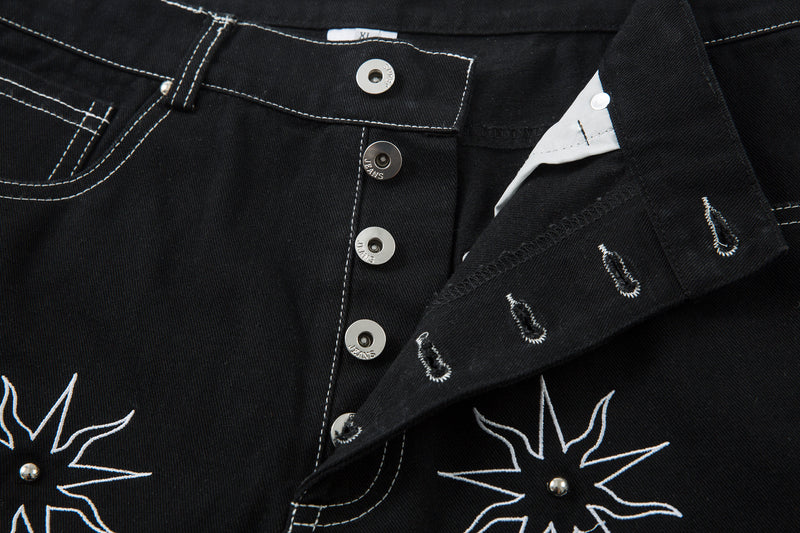 Madxmarx Embroidered Crest Wide-Leg Jeans