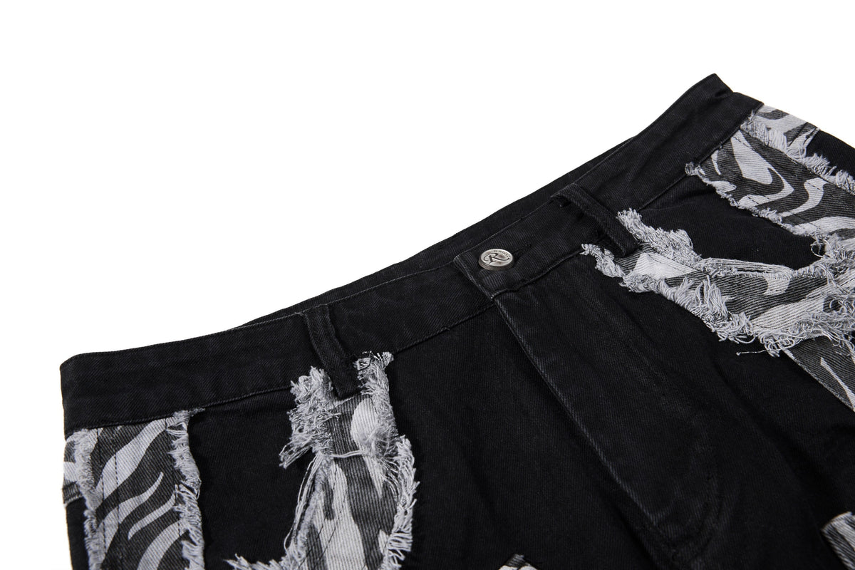 Madxmarx Zebra Panel Cargo Flared Jeans