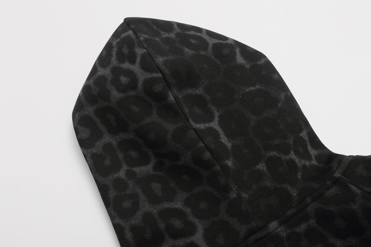 Madxmarx Leopard Stripe Crest Zip-Up Hoodie