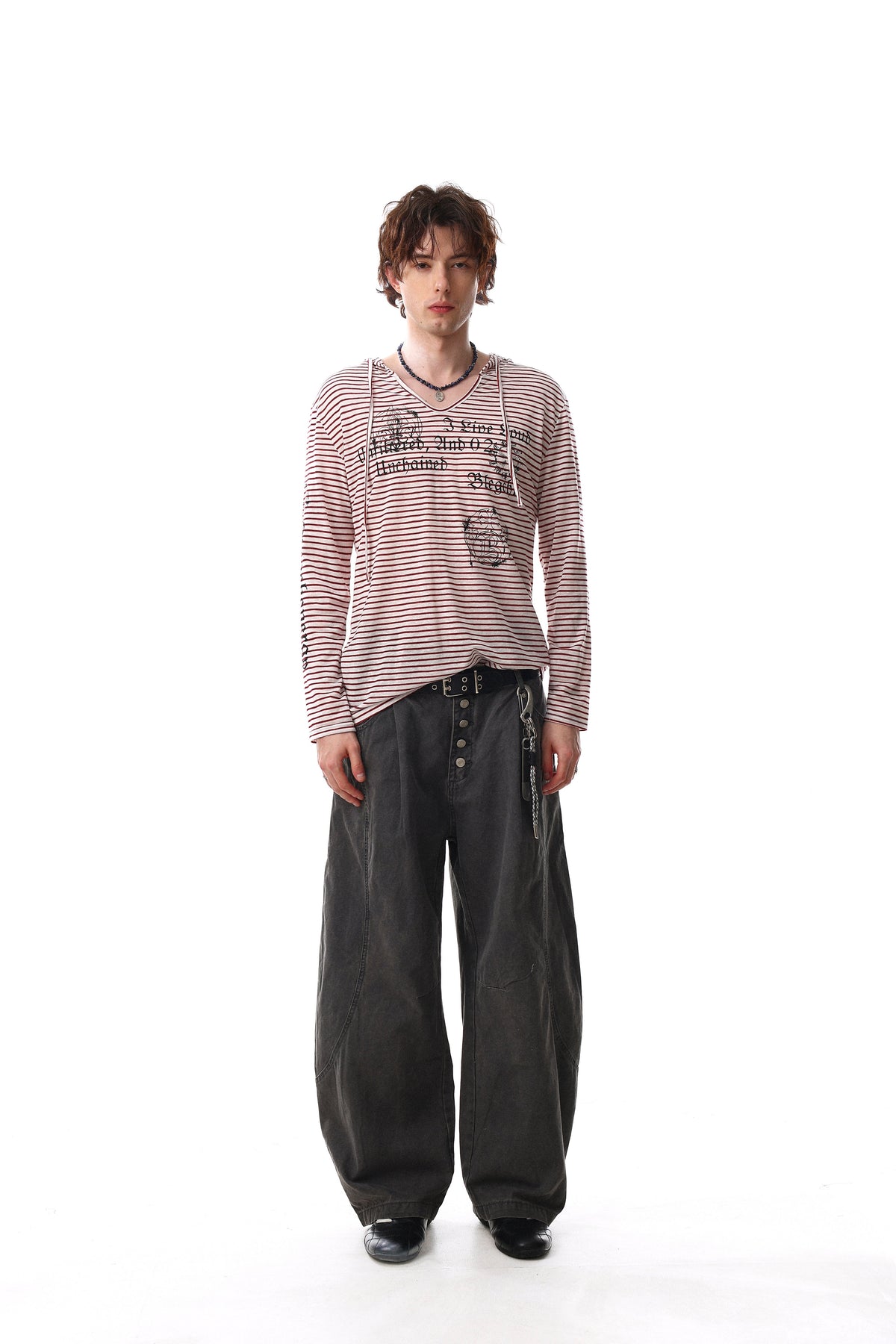 Madxmarx Striped Graphic Hooded Long Sleeve Tee