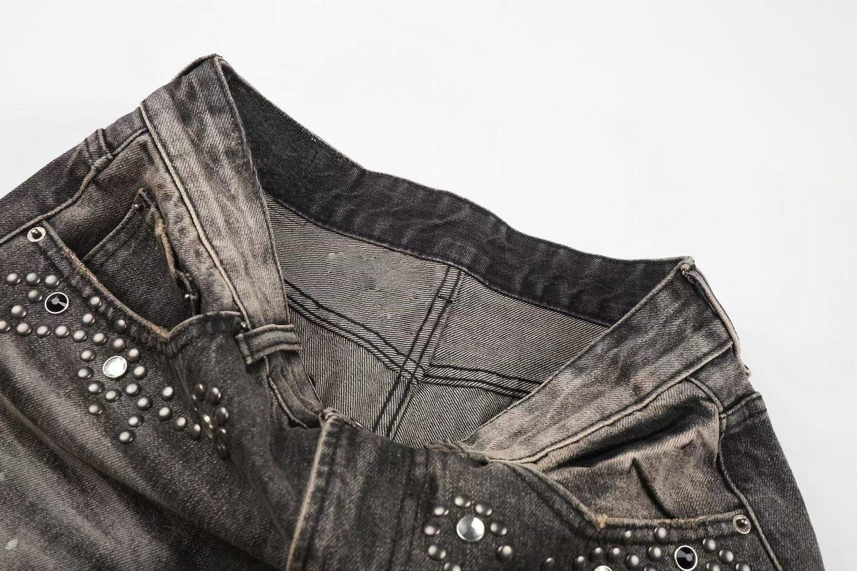 Madxmarx Rhinestone Washed Wide-Leg Jeans